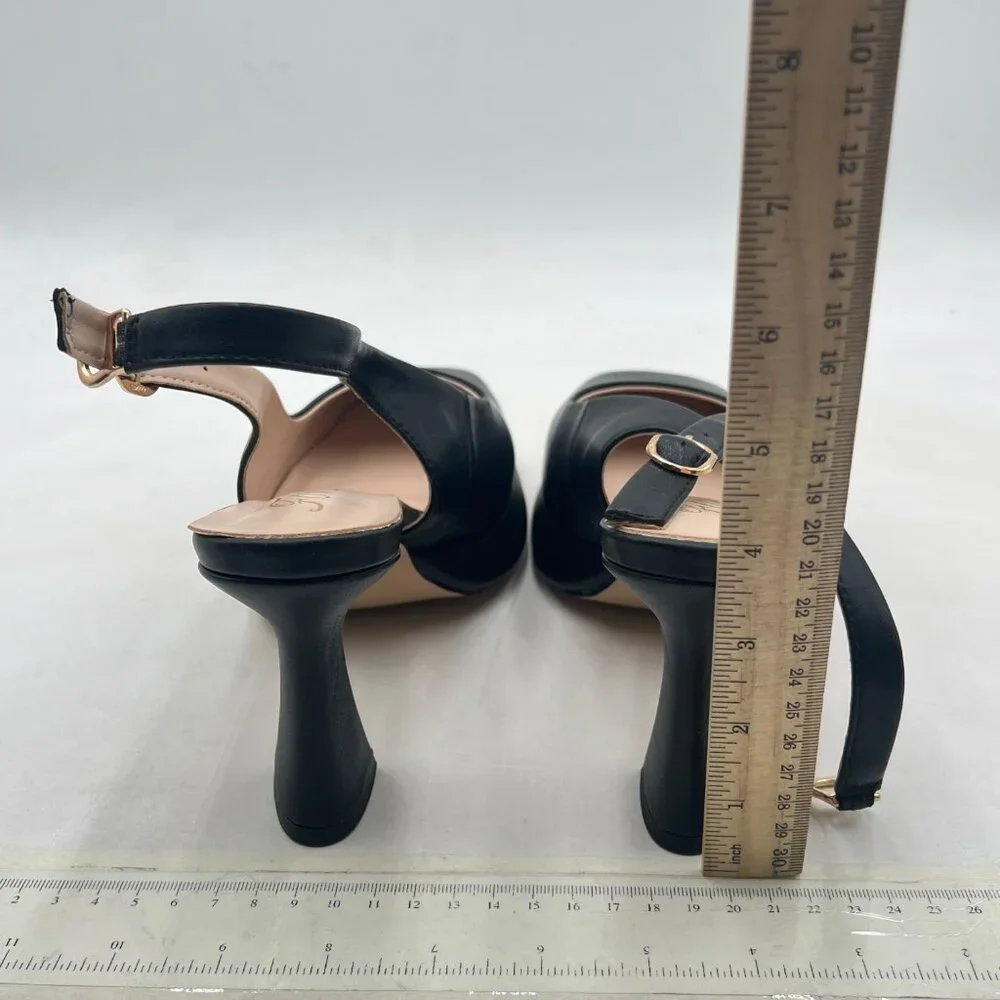 FOWT Black Platform Square Toe Pumps Block High Heels Slingbacks Work Shoes - Picture 5 of 8